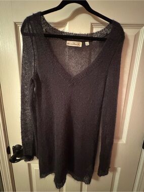 Navy/Charcoal V-Neck Lightweight Mohair Sweater